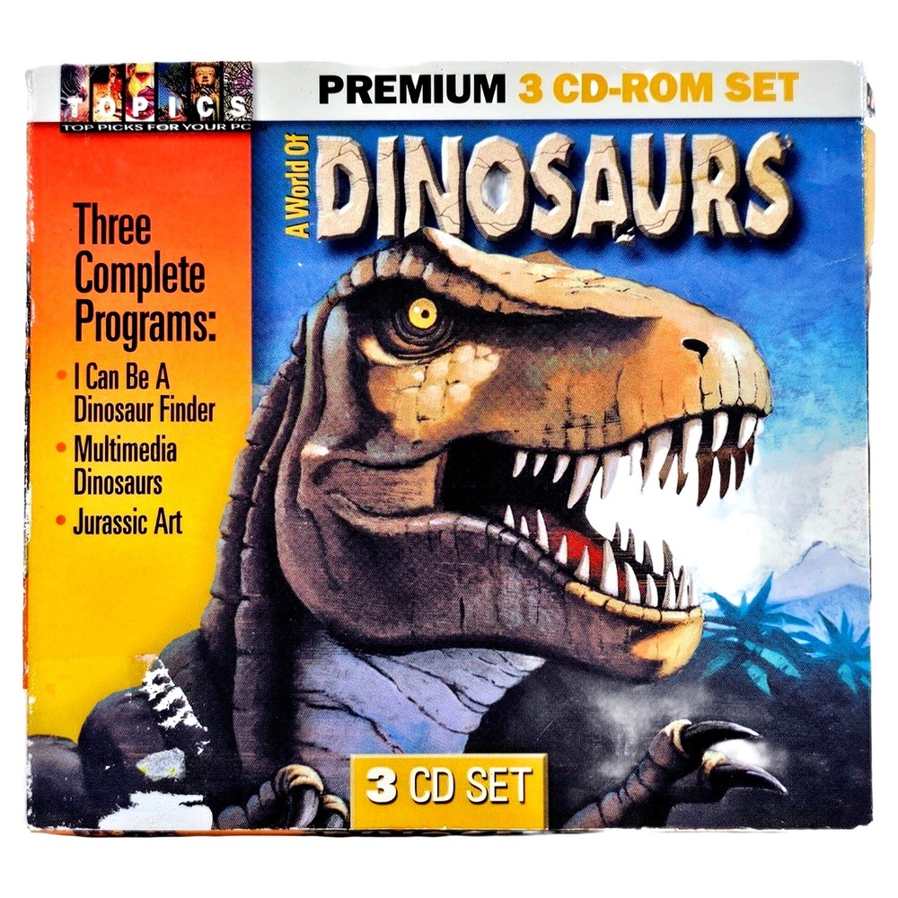 A World of Dinosaurs PC CD-ROM Vintage 1998 3 Disc Game Set Topics 781735800690